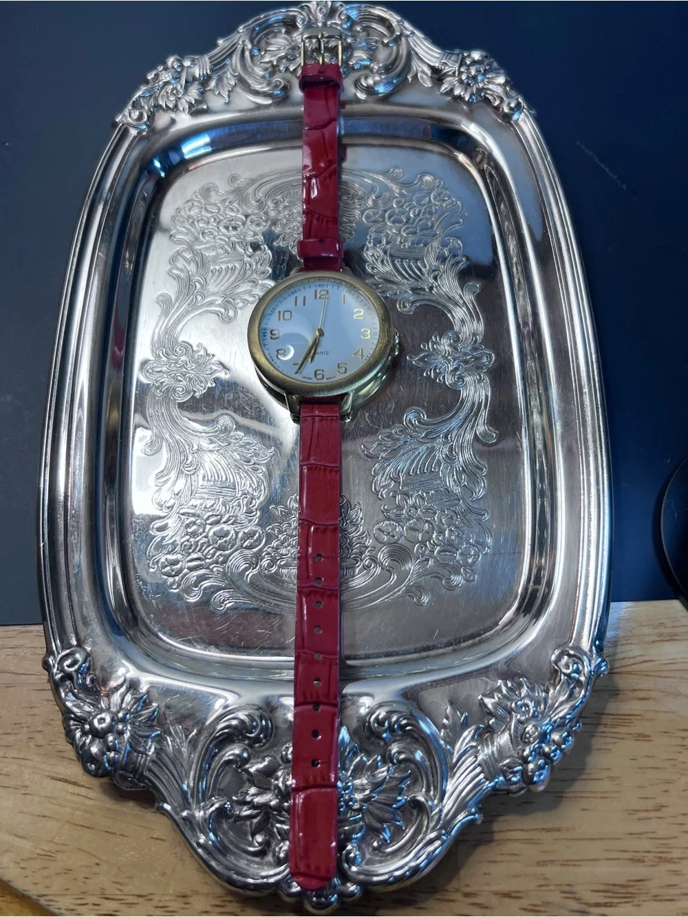 Chico's Red-Tone Leather Band Quartz Analog Women's Watch, New battery